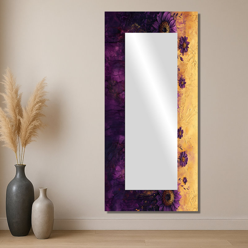 Champ de tournesols lilas foncé - Art mural miroir floral - imprimé sur métal, 28" x 60"