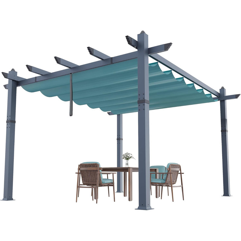 Aluminum Pergola, Outdoor Metal Pergola, Teal/Black, 7.88" H x 17.33" W x 58.27" D