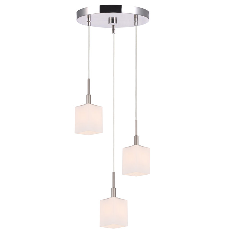 Suspension rectangulaire 3 lumières grappe Thiede, Chrome, Halogène