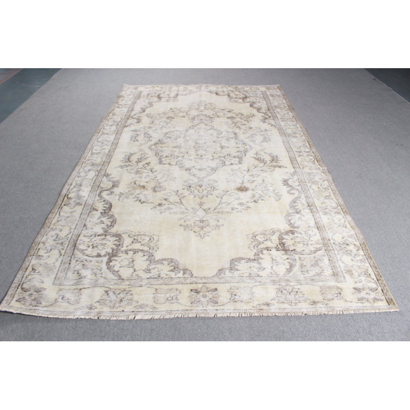 Grand tapis turc beige pour la chambre à coucher ou le salon avec un design minimaliste moderne en laine