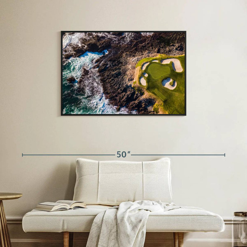 Parcours de golf de Pebble Beach CA, 37 po x 25 po, Cadre flottant noir