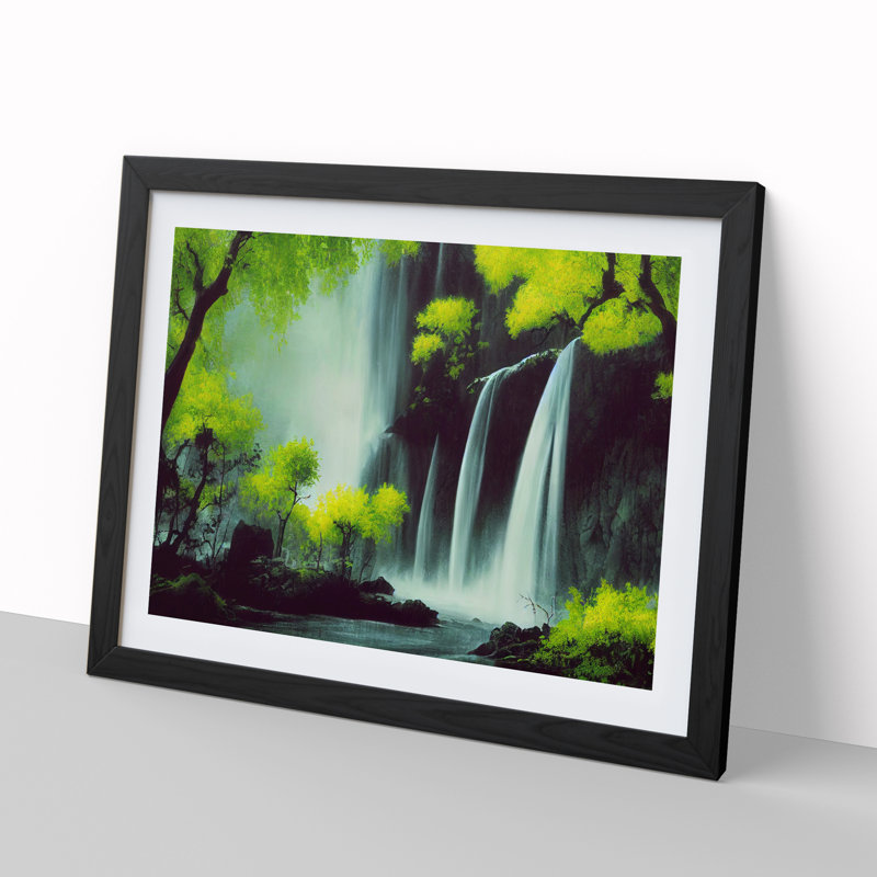 Joyous Waterfall - Single Picture Frame Print, 46cm H x 64cm W x 2cm D, Black