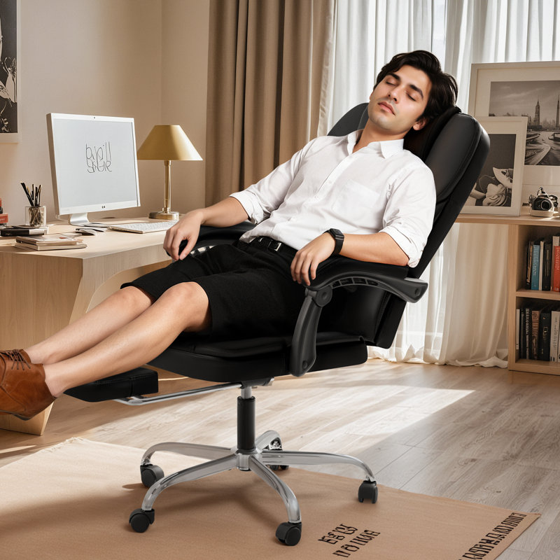 Laurren Reclining Office Chair with Massage, Ergonomic Computer Chair with Foot Rest, Black