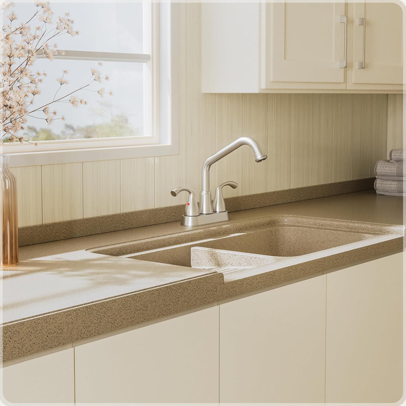 Brushed Nickel Rotatable Long Spout Laundry Utility Sink Faucet With Garden House Threaded End, 4 Inchcenterset,Water Supply Lines, 2 Handles For 3 Hole Sinks