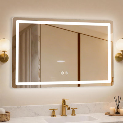 35.5''x23.5"Bathroom Led Rectangular Vanity Mirror, Front and Backlit,  3 Colors, Dimmable, Defog
