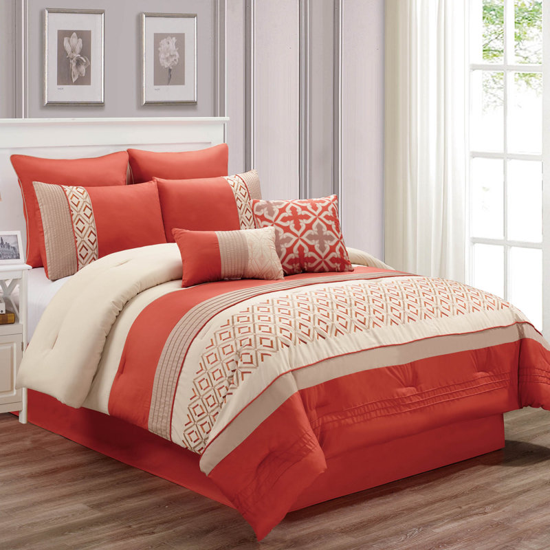 Janna Orange and Taupe 8-Piece Queen Microfiber Comforter Set