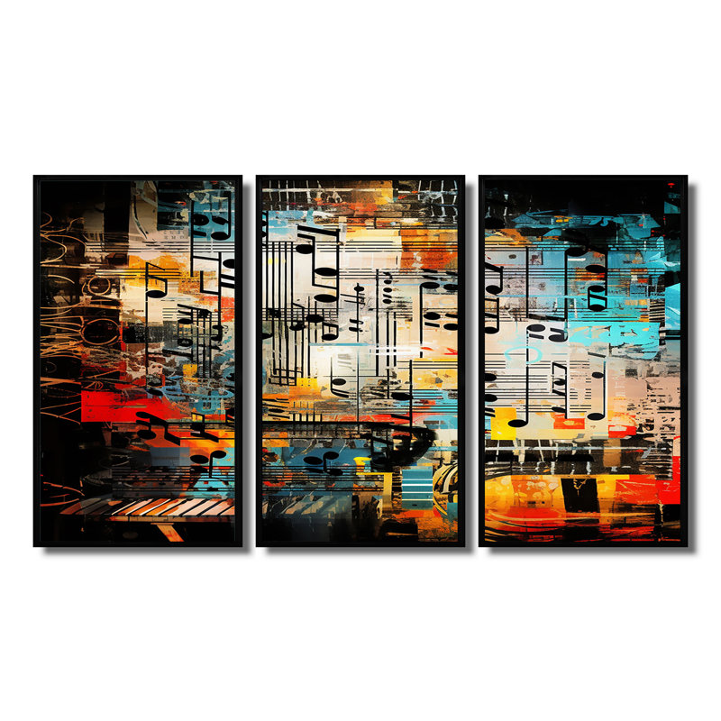 Plotinus - Ensemble de décorations murales musique, Cadre flottant noir, H 40 po x l 60 po x P 1 po