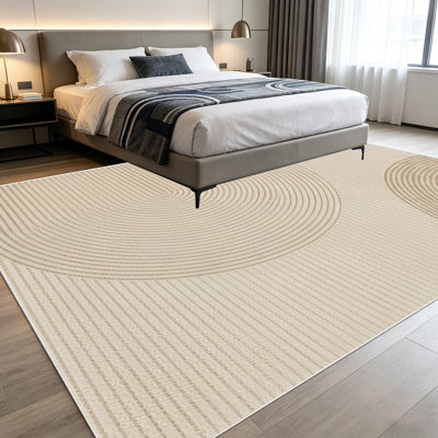 1PC Neutral Beige Minimalist Geometric Arc Striped Pattern area rugs for Living Room, Soft, All seasons, Easy-maintain, Washable Indoor mat, Farmhouse suitable for dining table, bedroom, entryway, home office, patio, Home Decor, Outdoor Decor.