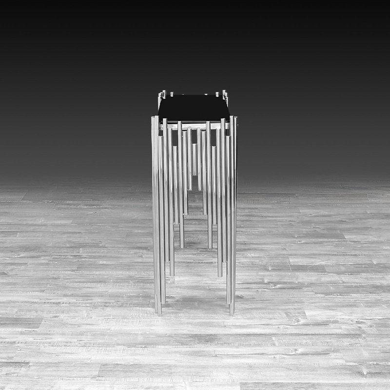 Fortney 43'' Glass Top Console Table, Polished Silver