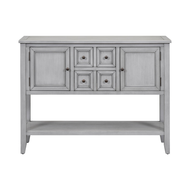 Desserte en bois d'acacia à 4 tiroirs de 46 po de largeur Voight, Gris antique