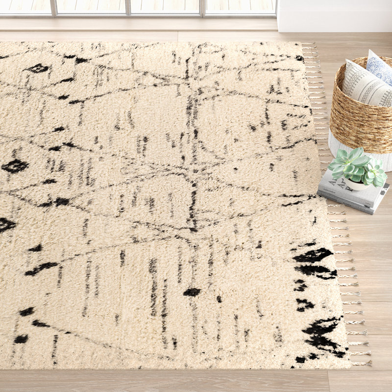 Clive Hand-Knotted Wool Cream/Gray/Black Area Rug, Rectangle 8'10" x 12'