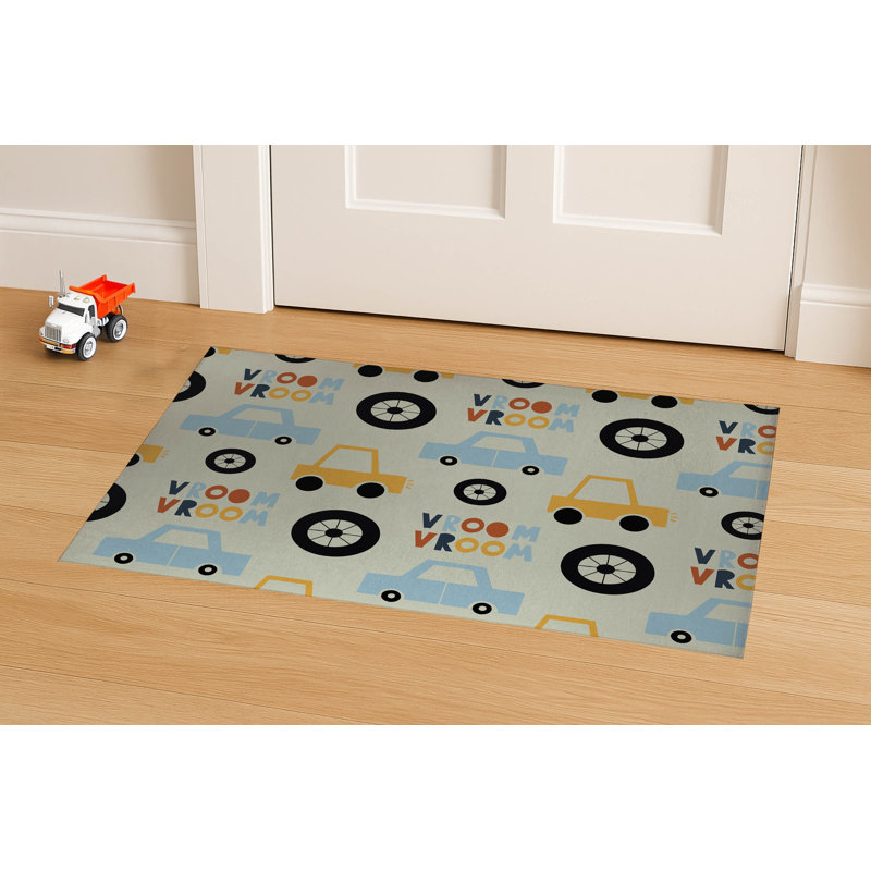 Vroom vroom Colorized Indoor Doormat, Light Green/Gold/Orange, 48" W x 72" L