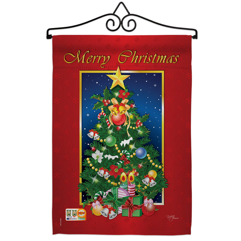 Arbre de noël joyeux-impressions décoratives en polyester 2 faces 19 x 13 po ensemble de drapeaux