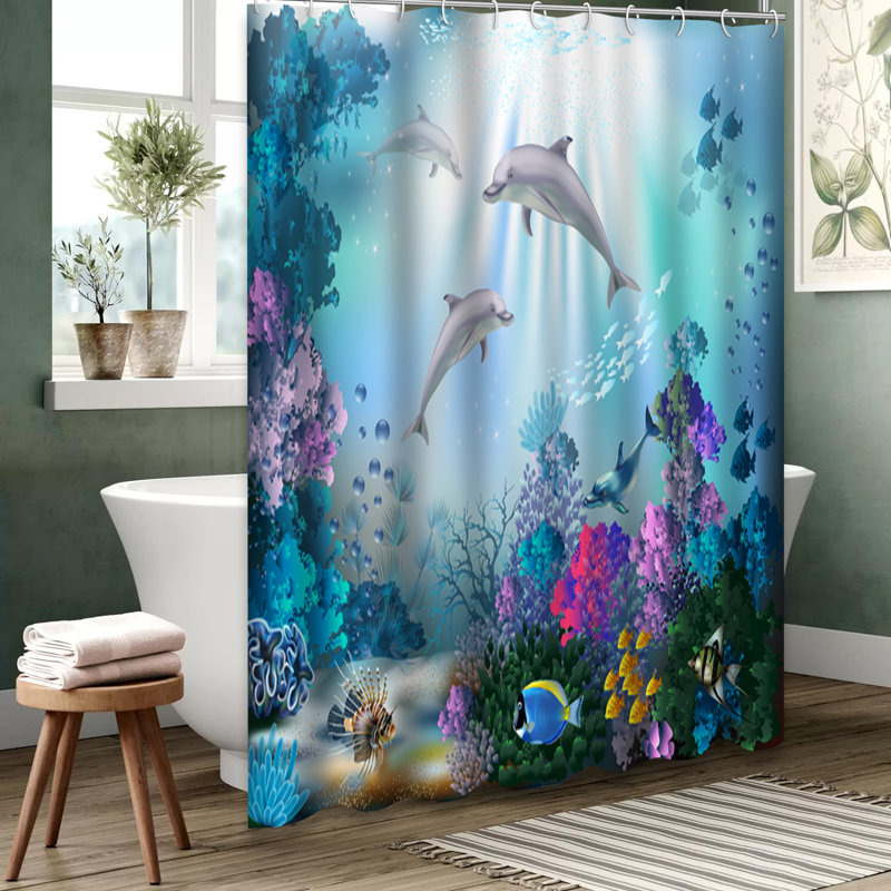 Rideau de douche avec 12 crochets Underwater World Dolphins Plants Fish, L 72 po x l 72 po