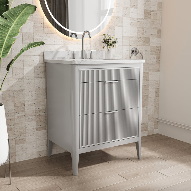 Freestanding single sink Bathroom Vanity with artificial marble top and sink, Grey, 30"