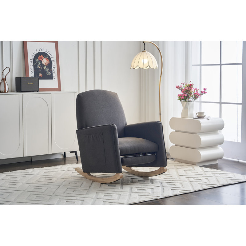 Chaise berçante en coton et lin avec repose-pieds réglable, Gris foncé