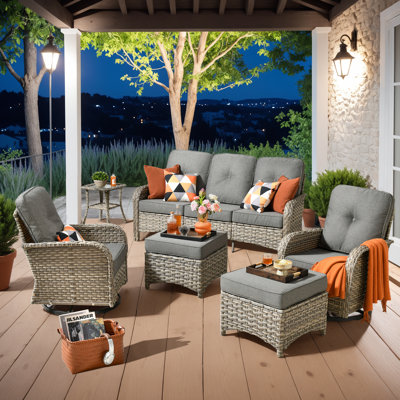 7 Seater Outdoor Wicker Modular Seating Set With Cushions, Modern Modular Rattan Guest Set, Patio Furniture Set With Armrests