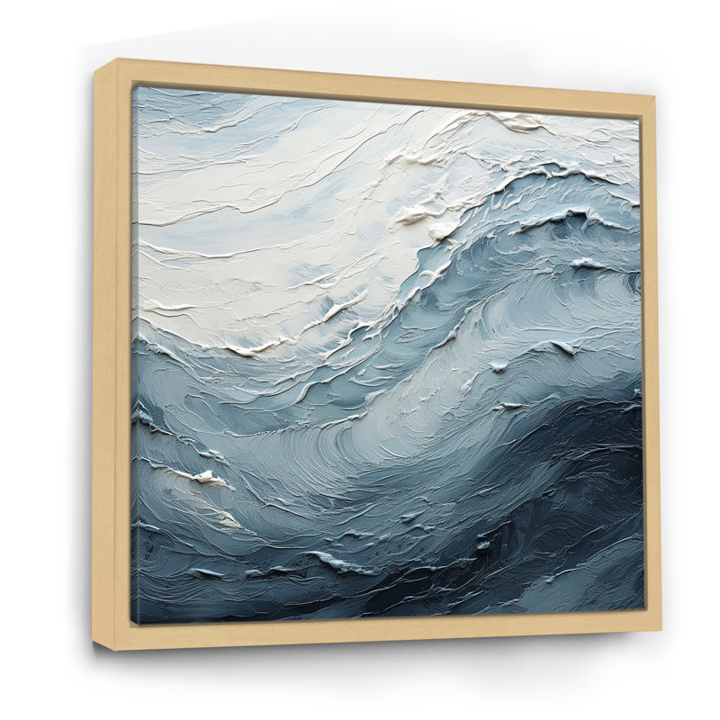 Minimalisme, peinture noire et bleue, vague II, H 36 po x l 36 po x P 1,5 po, Cadre flottant érable