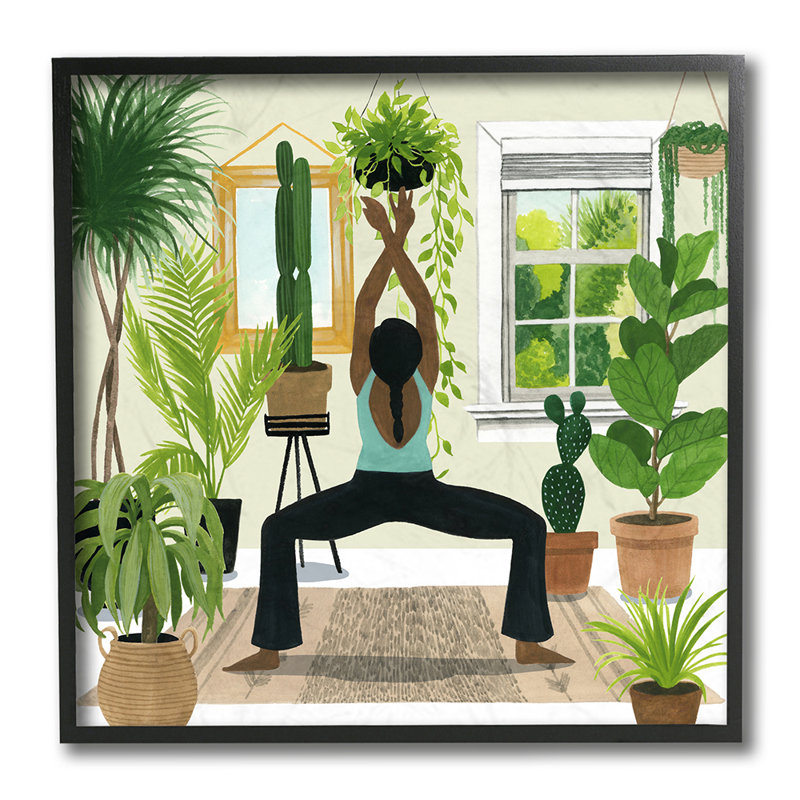 «Femelle Yoga Stand Cactus Plant Interior» par Grace Popp - impression d'art graphique, H 30 po x l 30 po x 1,5 po