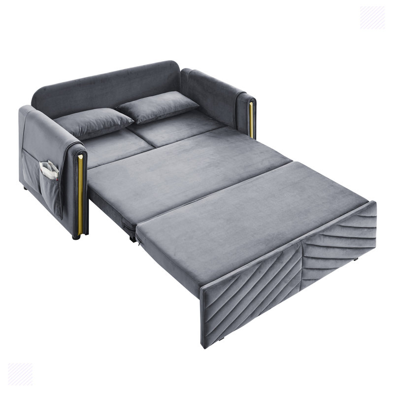 Canapé-lit en velours Tritt 55,02 po, Velours gris