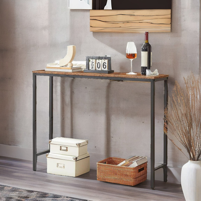 Lavera 100cm Slim Console Table Industrial Rustic Brown Hallway Entryway Furniture