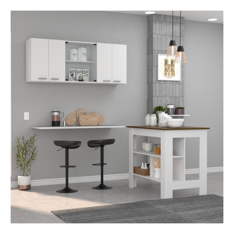 Ensemble de cuisine 2 pièces avec îlot et armoire murale en bois d'ingénierie blanc Briargate