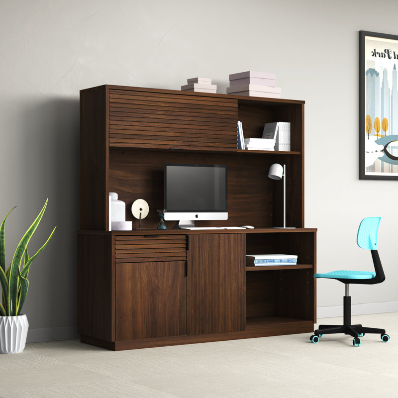 Ensemble de bureau de direction rectangulaire avec rehausse 2 pièces Bettye