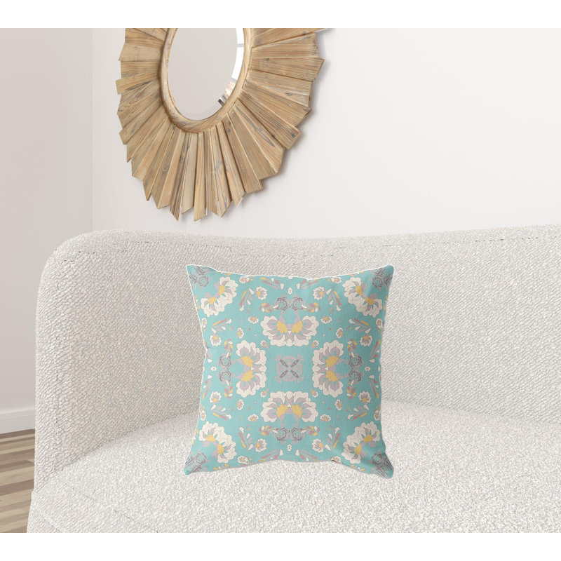 Coussin décoratif 20 po x 20 po Broadcloth Floral, Motif floral vert / blanc