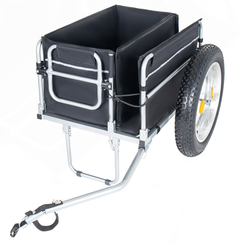Remorque cargo robuste pour vélo avec pneus larges de 23 po x 4 po, capacité de 150 lb, chariot utilitaire pliable pour vélo avec attelage universel pour le camping et le transport