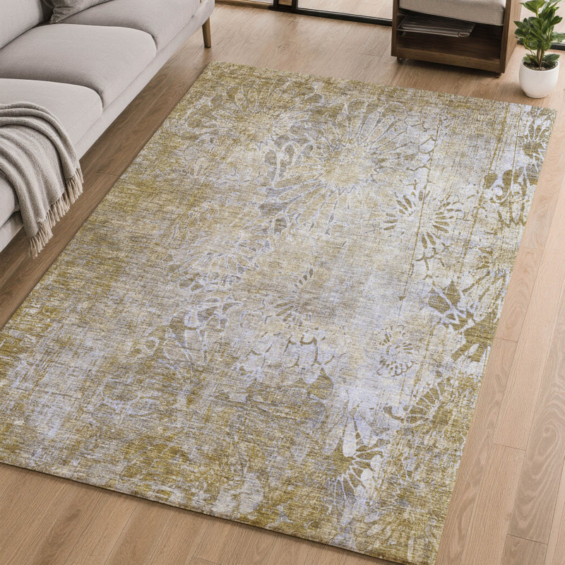 Premium Machine Washable Mayfield AMF2224 Floral Rug, Wheat, 3' x 5'