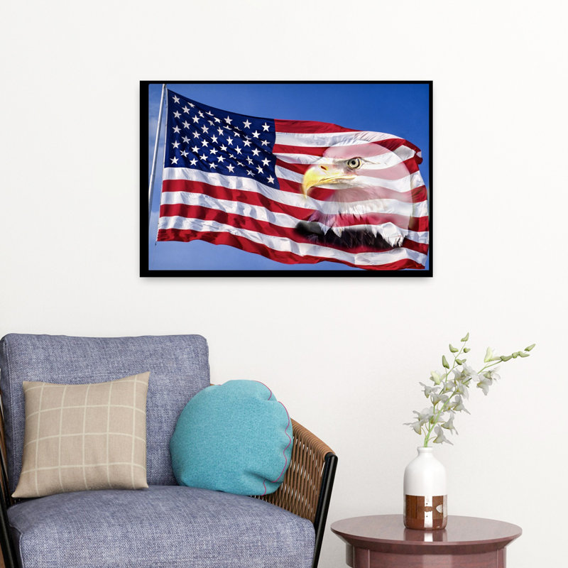 Aigle à tête blanche sur drapeau, aigle, architecture contemporaine, H 16 po x l 24 po