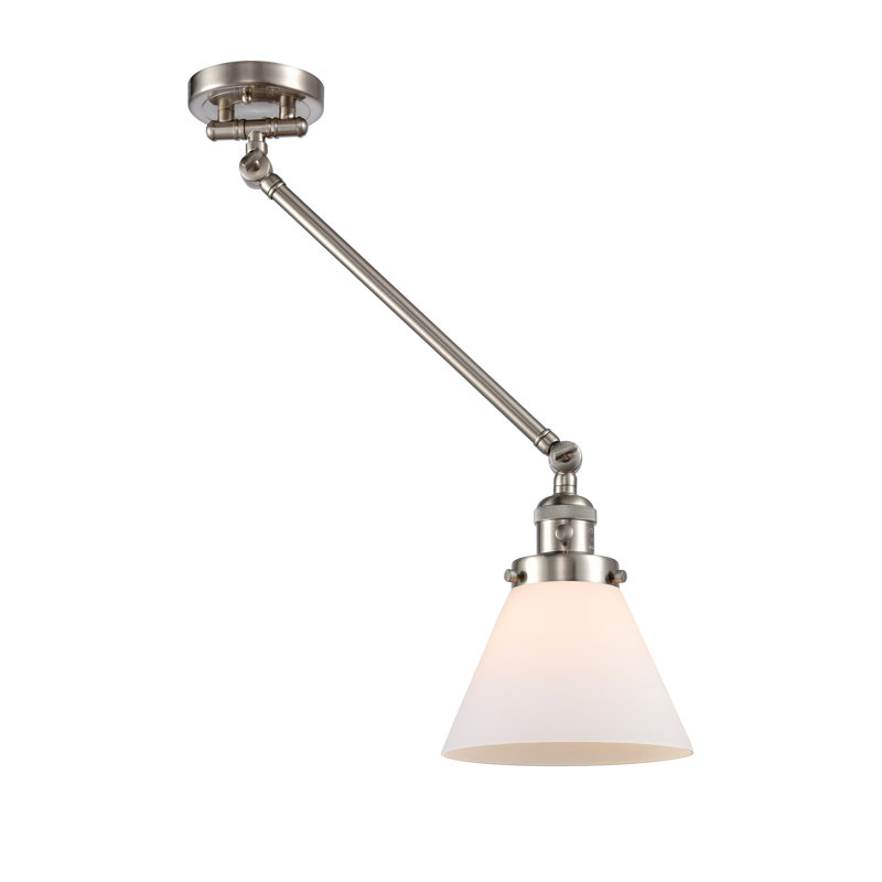 Lampe murale avec bras pivotant 1 lumière Cone, Ampoule à DEL rétro de 3,5 W, Boîtier blanc mat, Nickel satiné brossé
