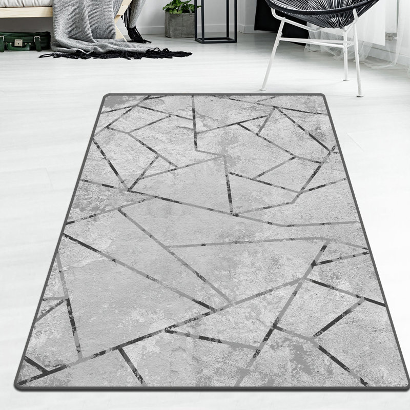 Antibacterial Non-Slip Area Rug, Grey, 6.6 x 9.5 Feet | 100% Polyester, Pile Height: 0.2 Inches, Total Thickness: 0.4 Inches | Machine Washable, Felt Dot Underside, Durable & Easy to Clean for Home Decor