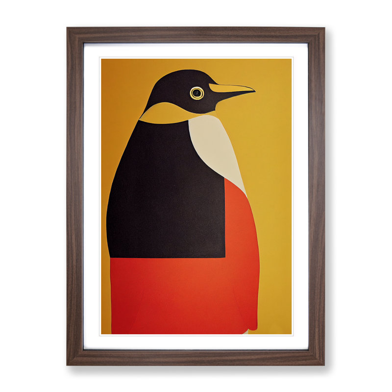 Modern Abstract Penguin No.2 - Framed Print, 46cm H x 34cm W x 2cm D, Walnut