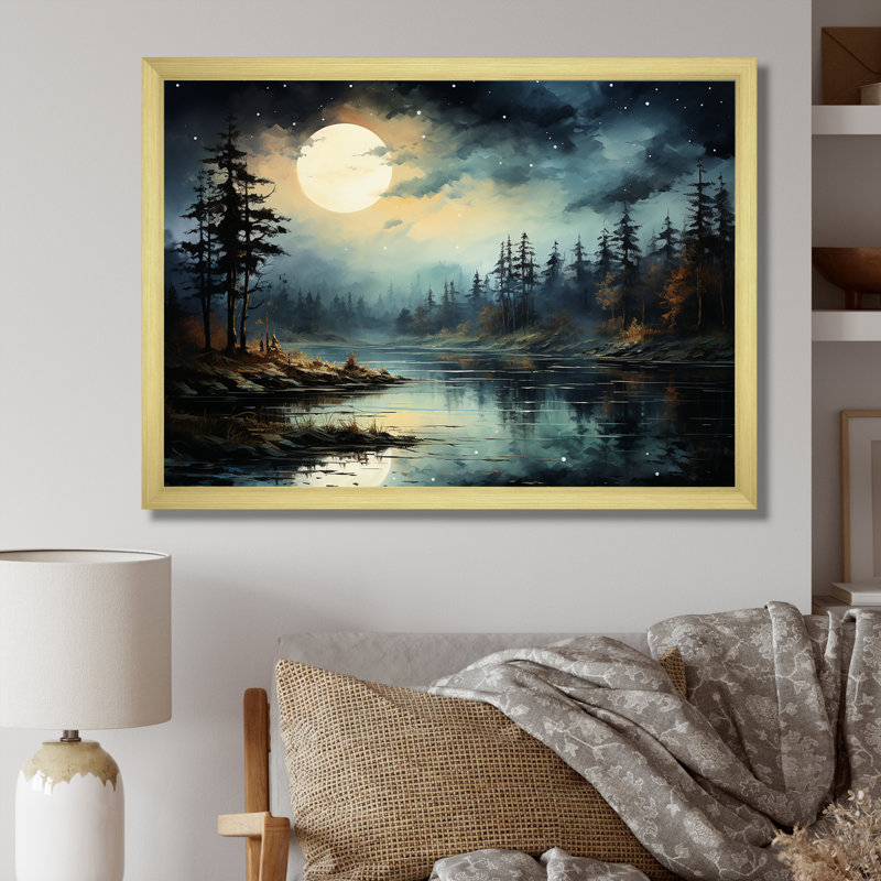Magical Forest Moons Melody On Canvas Print, 34" H x 44" W x 1.5" D, Gold Single Picture Framed