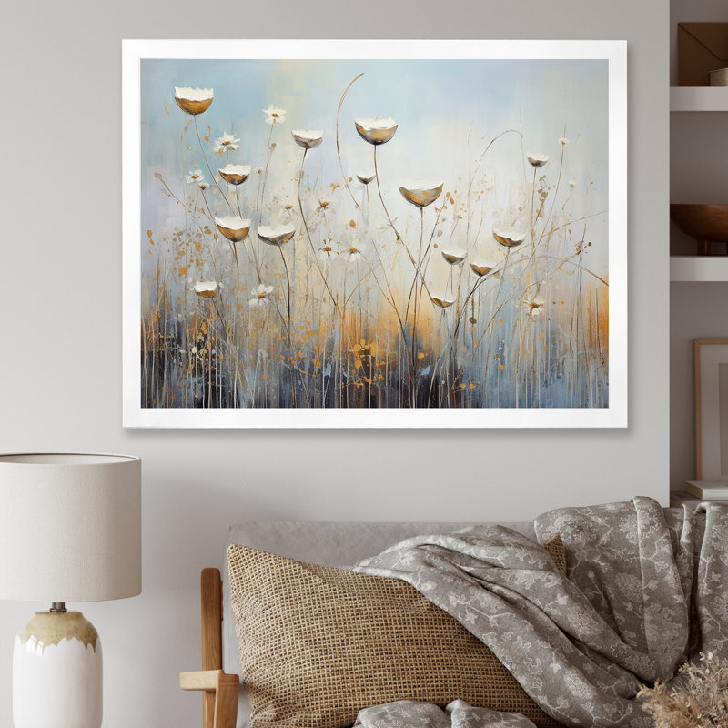 Beige Wildflowers Breeze IV sur toile, H 16 po x l 32 po x P 1 po, Cadre simple blanc