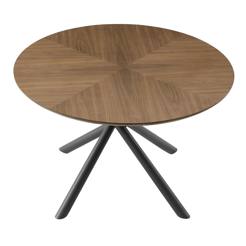 Ellierose Round Metal Base Dining Table, Walnut, 47.25" W x 47.25" L