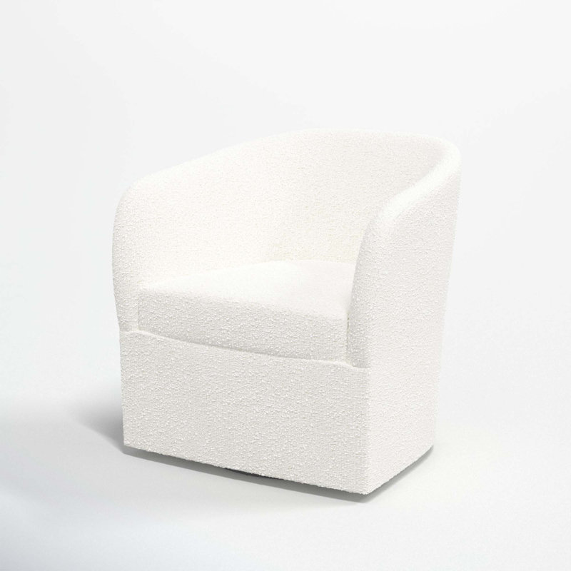 Lesia Upholstered Swivel Barrel Chair, Classic Snow Boucle