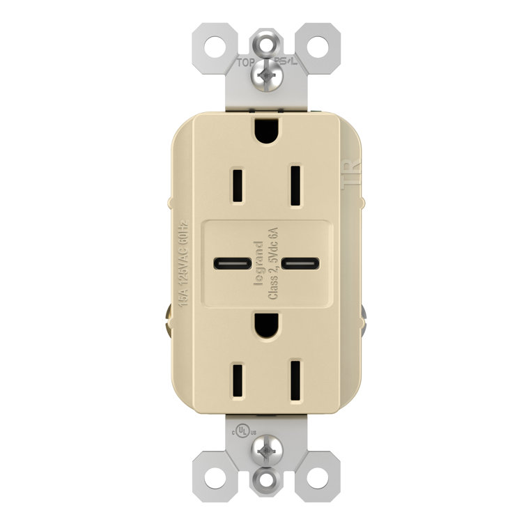 radiant 15A Tamper-Resistant with Ultra-Fast 6.0A USB Type C/C Outlet