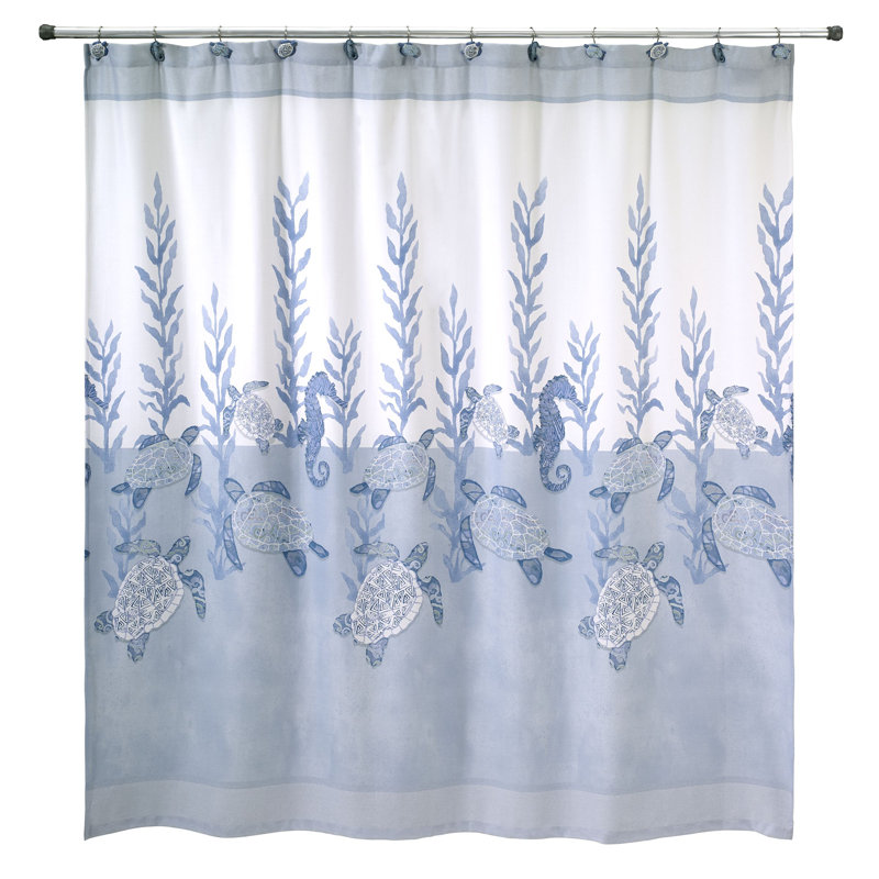 Caicos Blue and White Sea Life Shower Curtain
