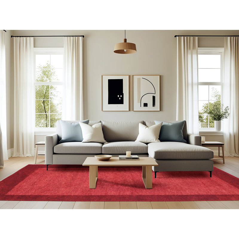 Tapis contemporain rose / rouge, Rectangle 6 pi x 9 pi