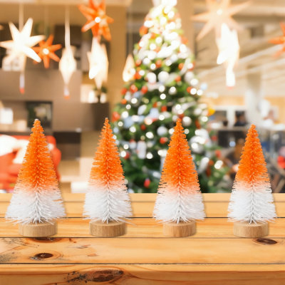4 pièces de sapin de Noël artificiel à blocs de couleur en forme de bloc de pin avec base en bois, sapins de Noël pour la décoration de fête