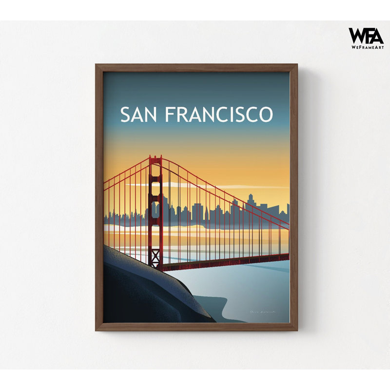 Californie, affiche de San Francisco, impression d'affiche de ponts, grand bureau de Californie, grandes villes, décor de l'État de Californie