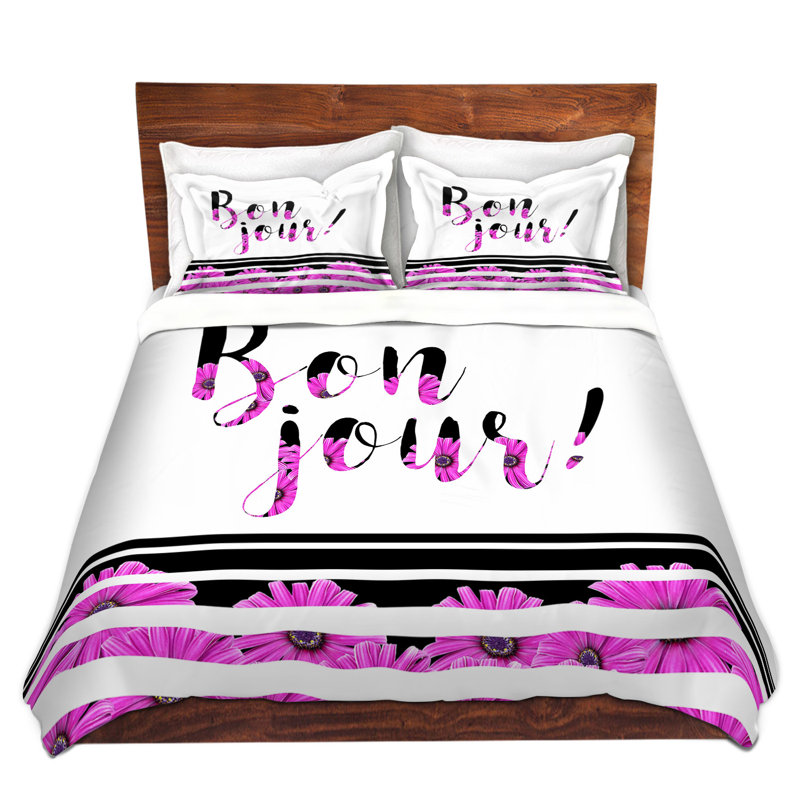  Ensemble de housse de couette Zara Martina Bon Jour, 1 housse simple + 1 taie standard, Doré / Noir