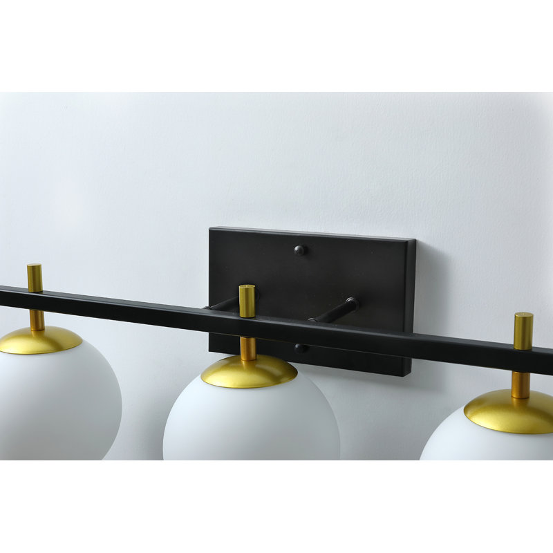Matte Black Iron 3-Light Dimmable Vanity Fixture with White Glass Shades