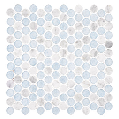 Space 3/4"" Penny Round Glass & Natural Stone Mosaic Kitchen Backsplash, Bathroom, Shower, Wall and Floor Tile -  Andova, ANDMARB1010