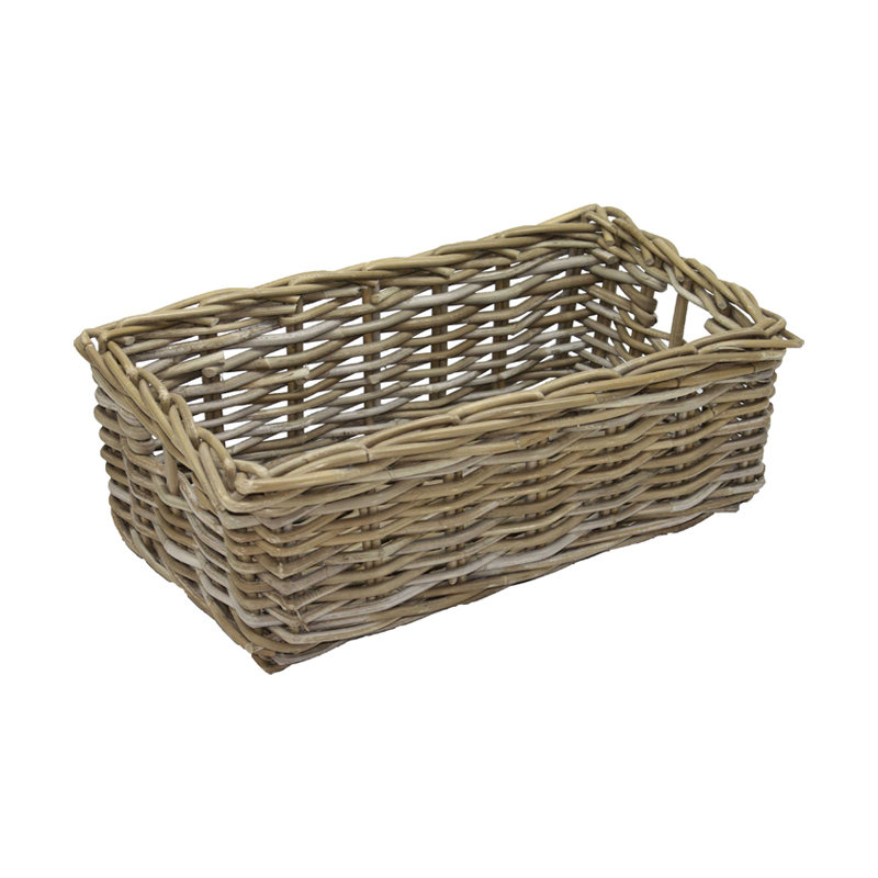 16cm Rattan Rectangular Basket in Grey