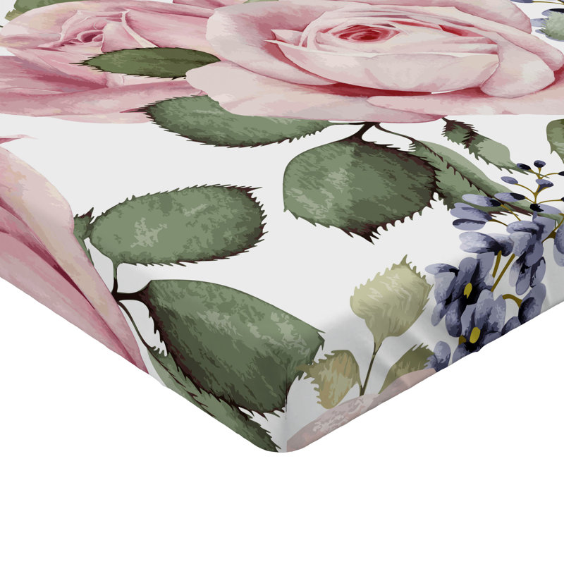Drap-housse orange Ambesonne, Rose pâle / vert / bleu / floral gris-bleu, Drap-housse de taille très grand