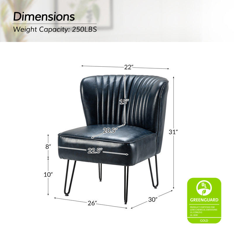 Euclid Faux Leather Chair With Metal Base, Navy Pebbled Faux Leather