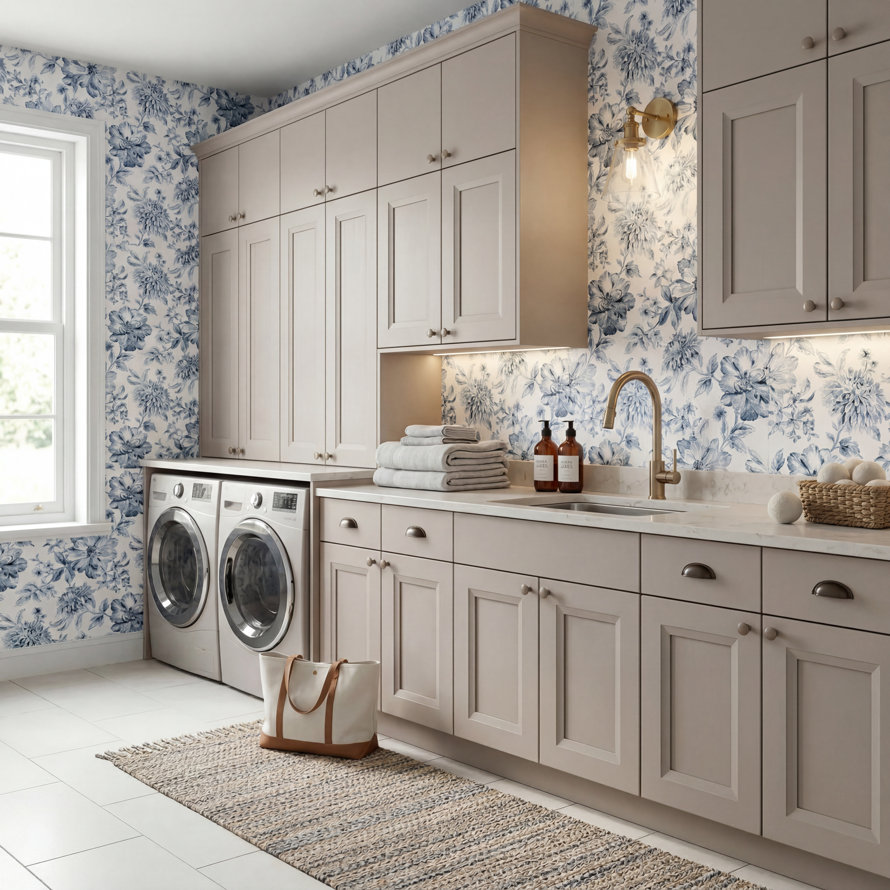 taupe laundry room